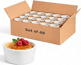 CAC China 2 oz Ceramic Ramekin, Super White Souffle Dish & Dip Bowls, Oven & Dishwasher Safe Sauce Cups for Dipping, Set of 48