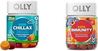 OLLY Kids Chillax, Magnesium Gummies Plus L-Theanine, Lemon Balm & Kids Immunity Gummy, Immune Support, Wellmune, Elderberry, Vitamin C, Zinc, Chewable Supplement, Cherry - 50 Count