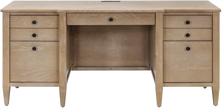 Starlight Wood Credenza Desk, 7 Drawers, 2 Locking Files, Power Center with USB, Ball Bearing Glides, Brown Office Table