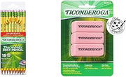 Ticonderoga Wood-Cased Pencils (18 Count) Wedge Erasers (3 Count) Bundle