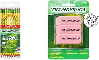 Ticonderoga Wood-Cased Pencils (18 Count) Wedge Erasers (3 Count) Bundle