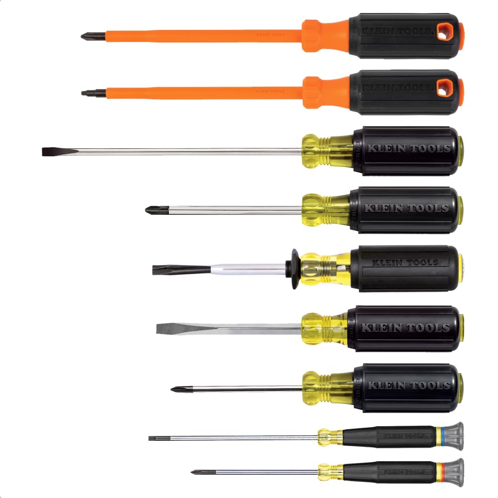 9-Piece Electrician Tool Set with (3) Phillips by KLEIN TOOLS – 9-Piece, Tool Steel, Orange/Black, Model 85850