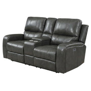 Leather-Upholstered Loveseat with Power Console by Starlight Canyon Home – Hardwood anhd Plywood frame, Full leather front, Grey