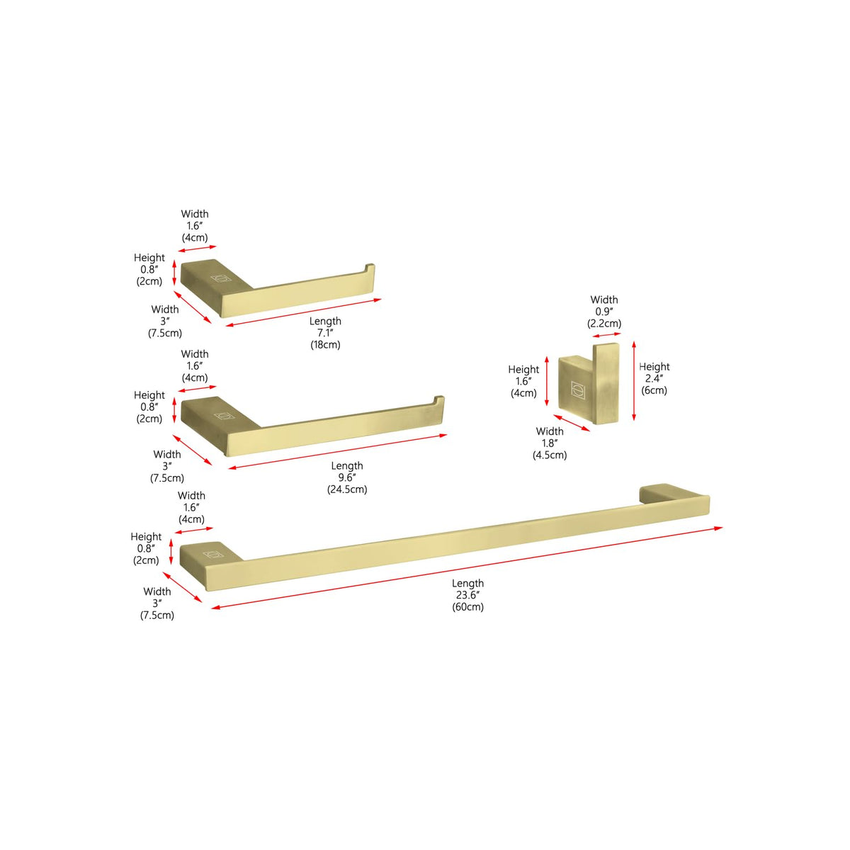 Sofia 4-Pc Stainless Steel Hardware Set in Gold by Elegant Kitchen and Bath – Stainless Steel, Gold, Model HWB-13S4BGD