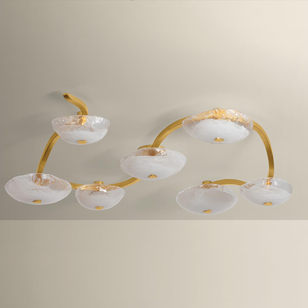 Kune 7-Light Semi Flush | Natural & Vogue Style | Vintage Gold Leaf Finish | Made of Steel & Glass | Damp-Rated for Bathroom Use | 68.75" Dia x 10.5" H | -VGL by Corbett Lighting