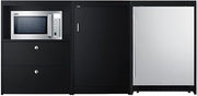 Summit Appliance CWSUITE85R 85" Wide Casework Suite with Refrigerator and Microwave, ADA Height; Trash Receptacle Included; 2.7 cu.ft. All-Refrigerator; Leveling Legs; Black