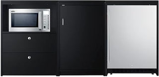 Summit Appliance CWSUITE85R 85" Wide Casework Suite with Refrigerator and Microwave, ADA Height; Trash Receptacle Included; 2.7 cu.ft. All-Refrigerator; Leveling Legs; Black