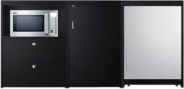 Summit Appliance CWSUITE85R 85" Wide Casework Suite with Refrigerator and Microwave, ADA Height; Trash Receptacle Included; 2.7 cu.ft. All-Refrigerator; Leveling Legs; Black