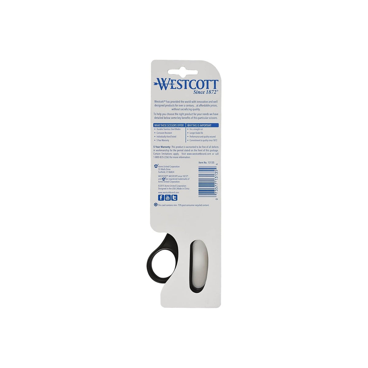 8" All Purpose Value Scissors by Westcott – 10"L x 3.3"W x 0.5"H, Stainless Steel, Black, Model 13135