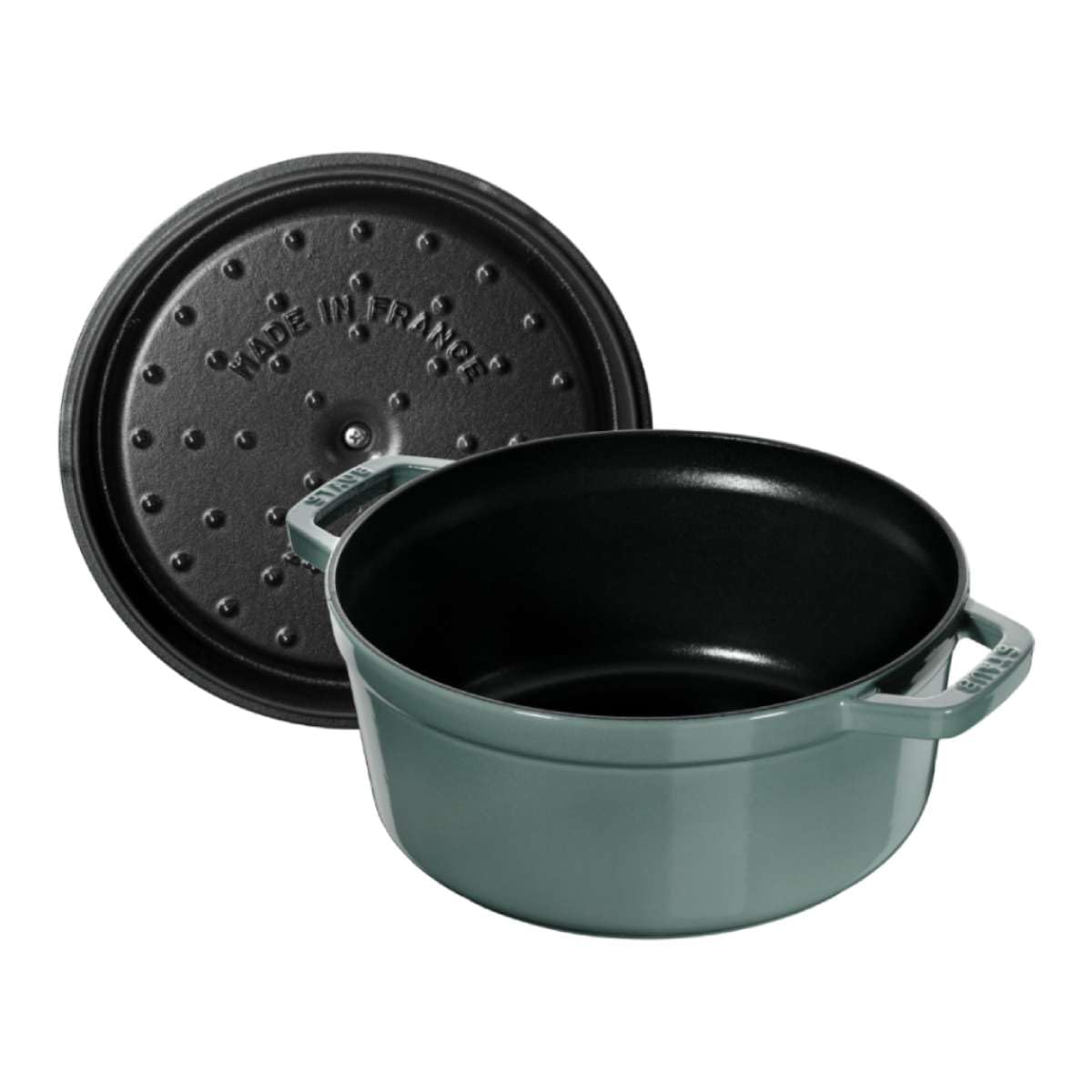 Cast Iron Round Cocotte 26 cm Eucalyptus by STAUB – 26 cm, 5.25 liters, eucalyptus, Model 11026121