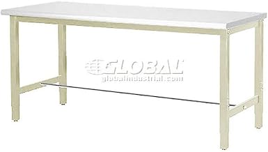 Global Industrial 72" W x 24" D Adjustable Height Workbench, 1-5/8" Thick Plastic Laminate Square Edge, Tan