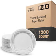 9-Inch Paper Plates Uncoated by Stock Your Home – 1200 Count, Paper, White, Pack of 1200, Model SYH-1266-Case