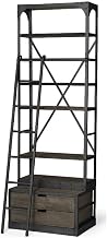 Mercana Brodie VII Brown Wood Gun-Metal Bracing Four Shelf Shelving Unit