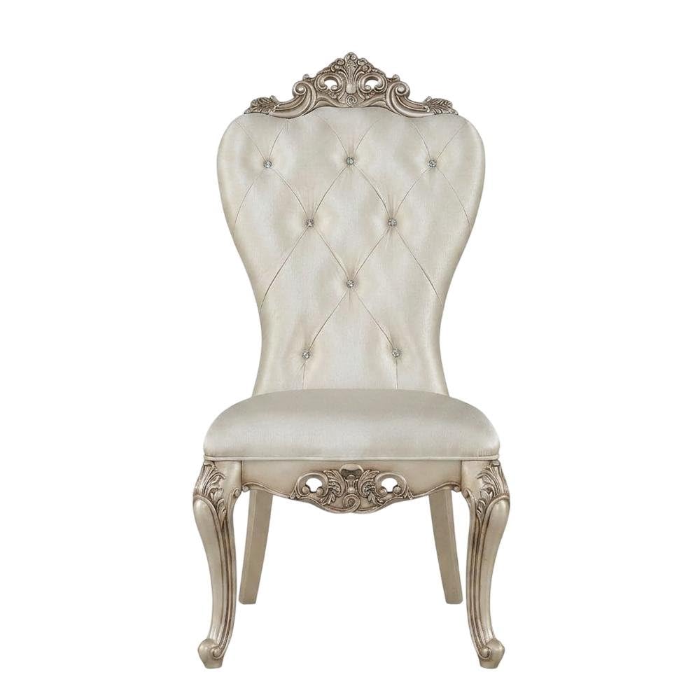 Fabric-Upholstered Side Chair with Wooden Legs by Furnifact – Wood, Cream Fabric, Golden Ivory, Pack of 2