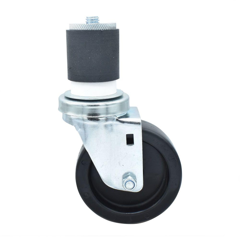 BK Resources 4" Polyolefin 2" Expanding Stem Swivel Caster for Work Tables – 4", Silver, Model 4SBR-4RA-LDP