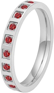 Women's Stainless Steel 3mm Stackable Stackable Rings with Channel Set Round Cubic Zirconia Comfort Fit Wedding Promise Band