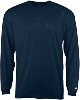 Badger Youth Line Embossed Long Sleeve T-Shirt, M, Navy Line Embossed-0