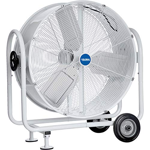 Outdoor Rated 30" Mobile Tilt Drum Blower Fan by Global Industrial – 14.5"L x 35.5"W x 38.5"H, Alloy Steel, White, Model HVD-30M