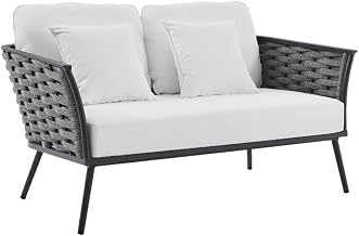 Modway Stance Aluminum & Fabric Patio Loveseat in Gra & White
