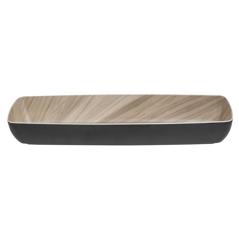 Serving Bowl Wood-Look Black Melamine with Light Wood Inside - 20 7/8 L x 6 2/3 W x 3" H by HUBERT – Melamine, Black, Model M2381-BLACK