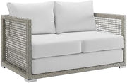 Gray Outdoor Patio Wicker Rattan Loveseat, Cushioned, Durable Frame, Comfortable Armrests, Weather-Resistant for Outdoor Living