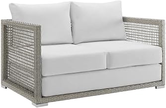 Gray Outdoor Patio Wicker Rattan Loveseat, Cushioned, Durable Frame, Comfortable Armrests, Weather-Resistant for Outdoor Living