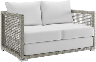 Gray Outdoor Patio Wicker Rattan Loveseat, Cushioned, Durable Frame, Comfortable Armrests, Weather-Resistant for Outdoor Living