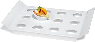 G.E.T. Enterprises White 18" x 13" Tray with 12 Round Slots, Break Resistant Dishwasher Safe Melamine Plastic, San Michele Collection ML-291-1-W (Pack of 1)