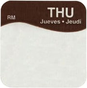Daymark Thursday Labels White/Brown Tri-Lingual Write-in Day Labels - 1"L x 1"H 1000 Per Roll