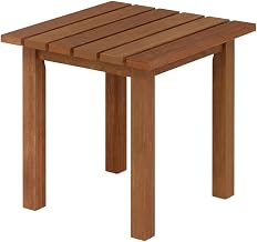 Brown Hardwood Outdoor Patio End Table, Side Table in Teak Oil Finish, Natural, Weather-Resistant, Compact Design for Garden, Porch, Deck