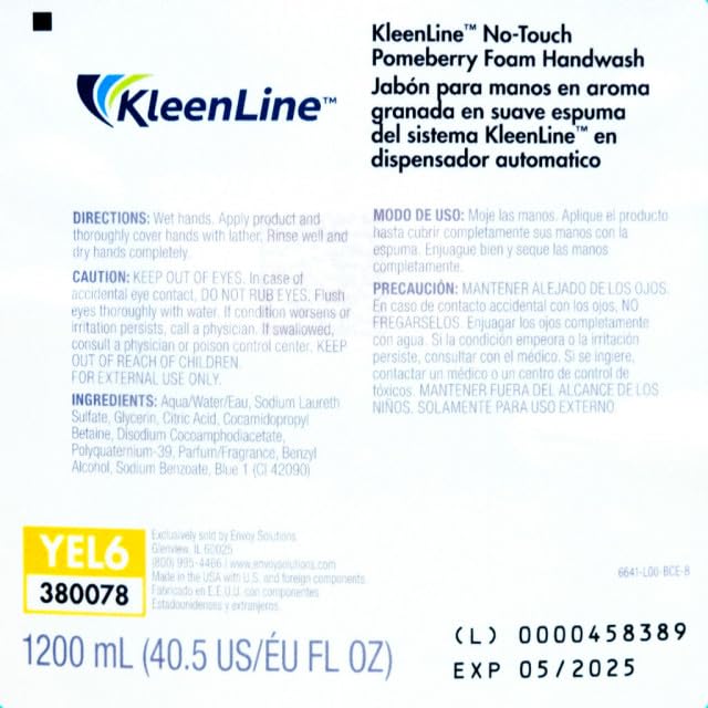 Kleenline Pomegranate Scented Foam Handwash Refills – 6641-02-BCE00YL, 1200ml | 2 Bottles/Case