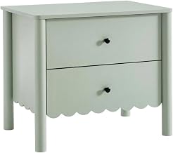 Furnifact Sage Nightstand, 2 Drawers, Scalloped Design, Sturdy Construction, Smooth Glide Storage, Elegant Bedroom Accent, Functional Furniture