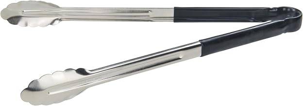 Winco 16" Black Stainless Steel Serving Tongs | Heavy-duty, Color-coded handle, Gently grips food, Great for Salads, Buffets and Catering
