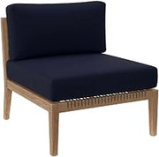Brown Outdoor Patio Teak Wood Armless Chair with Comfortable Back and Seat Cushions, Durable Construction for Lounge and Outdoor Settings