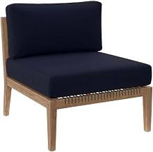 Brown Outdoor Patio Teak Wood Armless Chair with Comfortable Back and Seat Cushions, Durable Construction for Lounge and Outdoor Settings