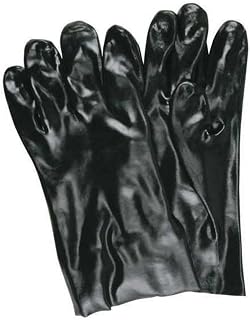 MCR Safety 6200 Single-Dipped PVC Plastic Gloves with 10-inch Gauntlet and Interlock Lining, Smooth, Black, Large, 1-Pair
