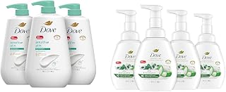 Dove Sensitive Skin Body Wash (Pack of 3) and Advanced Care Foaming Hand Wash Aloe & Eucalyptus (Pack of 4)