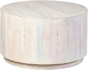 Furnifact Whitewash Round Mango Wood Coffee Table, 30 Inch Diameter, Stylish Durable Accent Piece, Modern Home Decor, Elegant Natural Finish