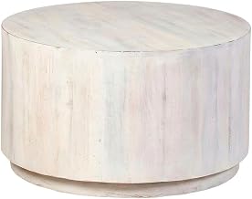 Furnifact Whitewash Round Mango Wood Coffee Table, 30 Inch Diameter, Stylish Durable Accent Piece, Modern Home Decor, Elegant Natural Finish