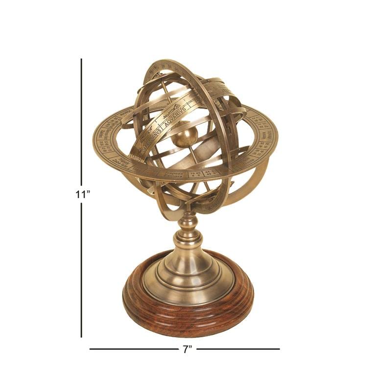 Vinatge Engraved Brass Tabletop Armillary Nautical Sphere Globe by Medieval Replicas – 10.5", Brass, Model 7764323