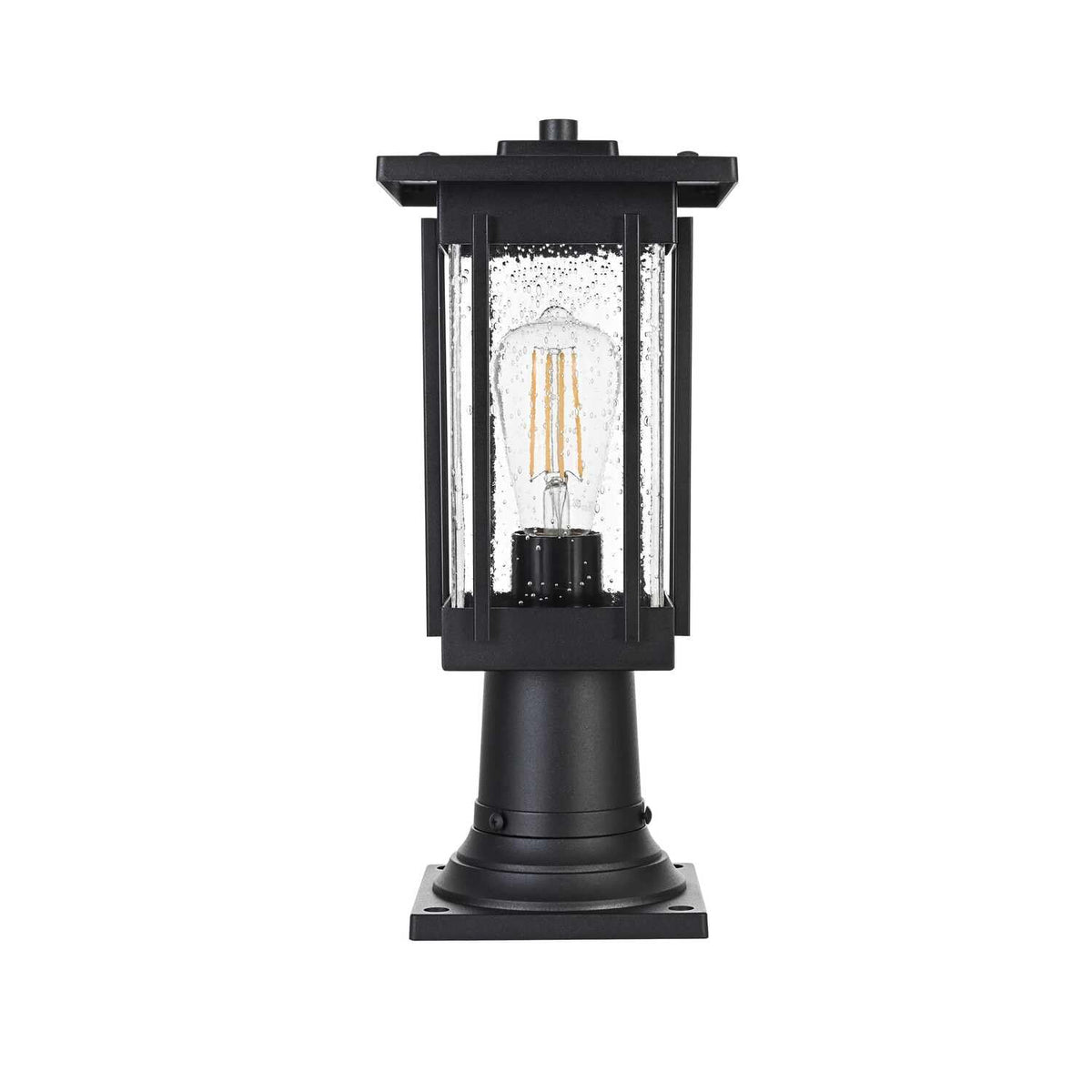 Melvale One Light Outdoor Post Mount Black by Lighting Design – 12", Iron, Black, Model OD322P16BK