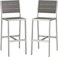 Gray Aluminum Armless Bar Stool Set of 2 with Adjustable Height, Durable Outdoor Patio Seating for Poolside Deck Backyard Entertaining