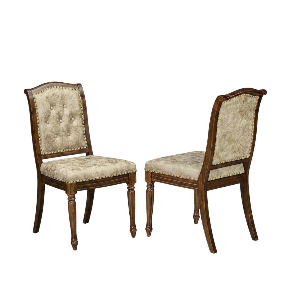 Solid Wood Polyester-Upholstered Dining Chairs Set of by Furnifact – Wood, Brown/Beige, Pack of 2