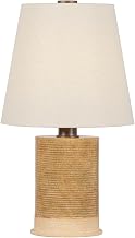 Troy Lighting Kerwin Table Lamp | Caramel Bisque Ceramic Base | Ribbed Footed Modern Maker Design | Natural Linen Shade | Bronze Leaf Hardware | 16" W x 28" H | PTL2928-BRL/CCQ