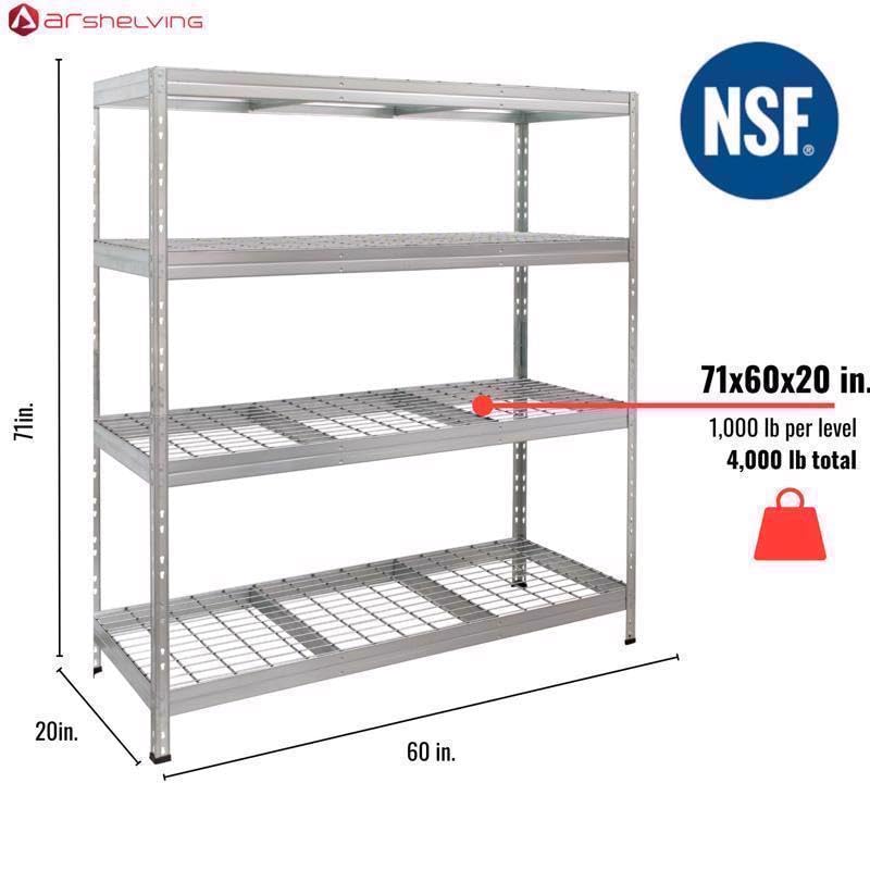 Wire Heavy Duty 71 in. H X 60 in. W X 20 in. D Metal Shelving Unit by AR Shelving – 71 In. H X 47.4 In. W X 24 In. D, Alloy Steel, Grey, Model 8586002702415