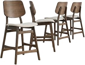Starlight Canyon Home Fabric-Upholstered Solid Wood Counter Height Chairs Set of 4, Bar Stools with Backs for Kitchen Island Counter, Natural Beige