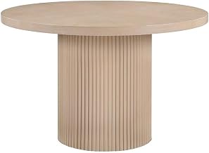 Starlight Canyon Home Oak Veneer Round Dining Table with Fluted Base, Mid-Century Modern Kitchen Dinner Table for Dining Room, Natural Oak Veneer