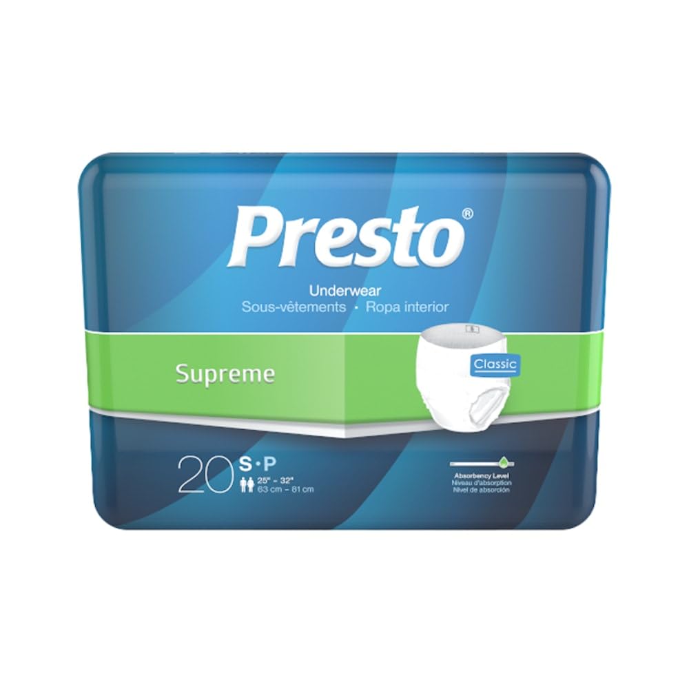 Presto Supreme Classic Unisex Incontinence Underwear, Small 25"-36" Waist
