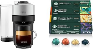 Nespresso Vertuo Pop+ Deluxe Coffee and Espresso Maker by De'Longhi, Silver + Starbucks Capsules