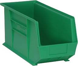 Quantum Storage QUS265GN Heavy-Duty Stackable Plastic Storage Bins for Workshop, Warehouse & Garage, Ultra Stack & Hang, 8-1/4" x 18" x 9", Green, 6-Pack